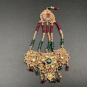 New Pakistani Indian 1% Gold Plated Jhumar head jewelry with stones / pearls